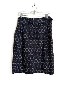 Apostrophe Linen Cotton Circle Print Pencil Skirt Size 10 Black White Pockets